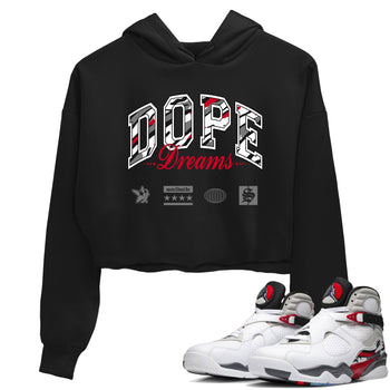 Sneaker Threads – Sneaker Tees To Match Air Jordan 8 Bunny – Dope Dreams Crop Tee Black 1. Perfect for Jordan releases 2025 colorways.