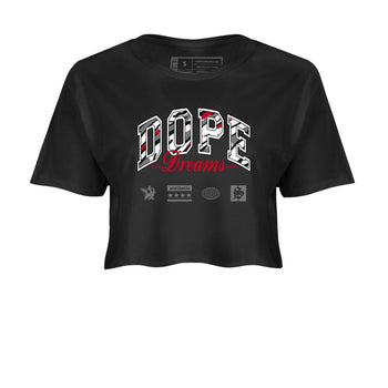 Sneaker Threads – Sneaker Tees To Match Air Jordan 8 Bunny – Dope Dreams Crop Tee Black 2. Perfect for Jordan releases 2025 colorways.
