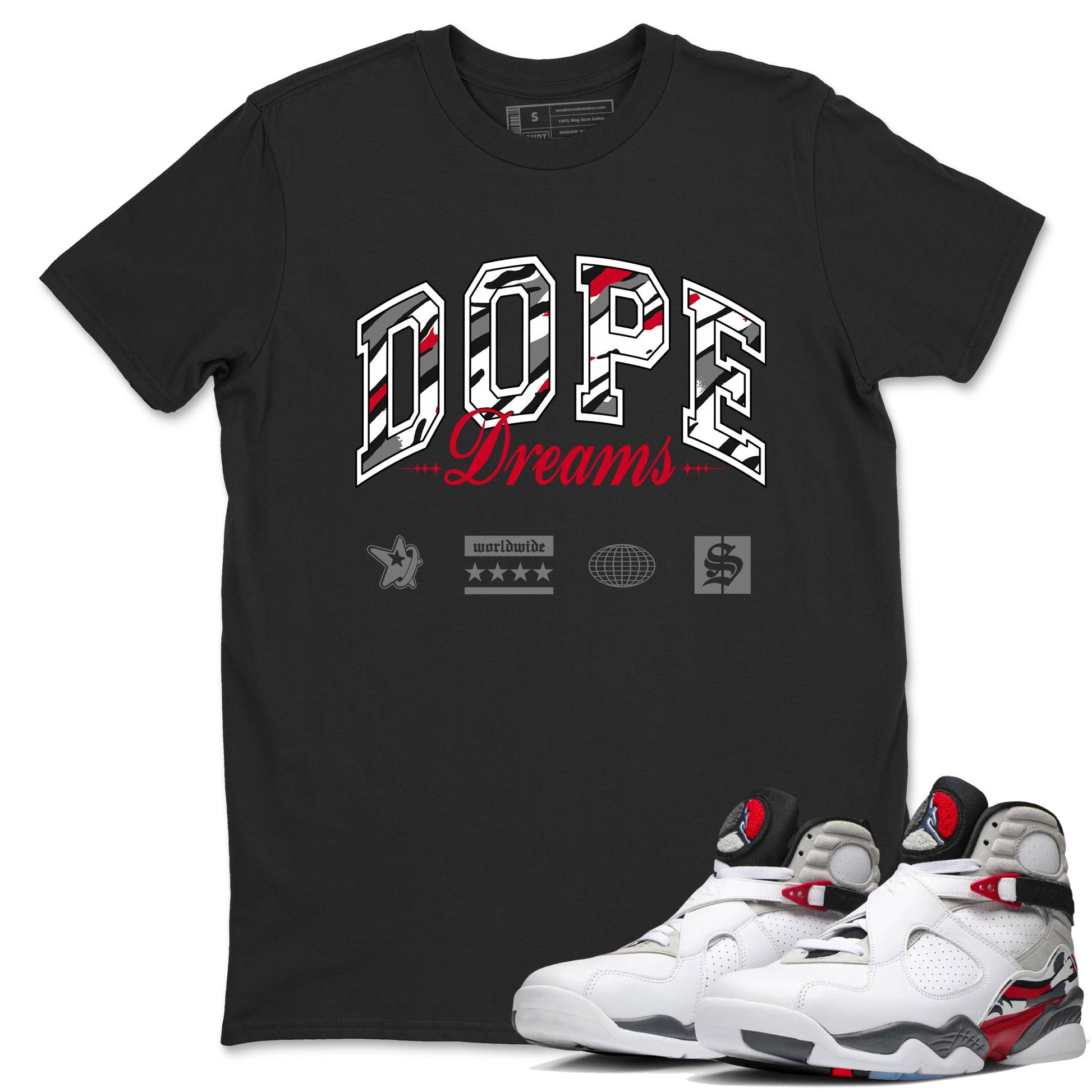 Sneaker Threads – Sneaker Tees To Match Air Jordan 8 Bunny – Dope Dreams Graphic Tee Black 1. Perfect for Jordan releases 2025 colorways.