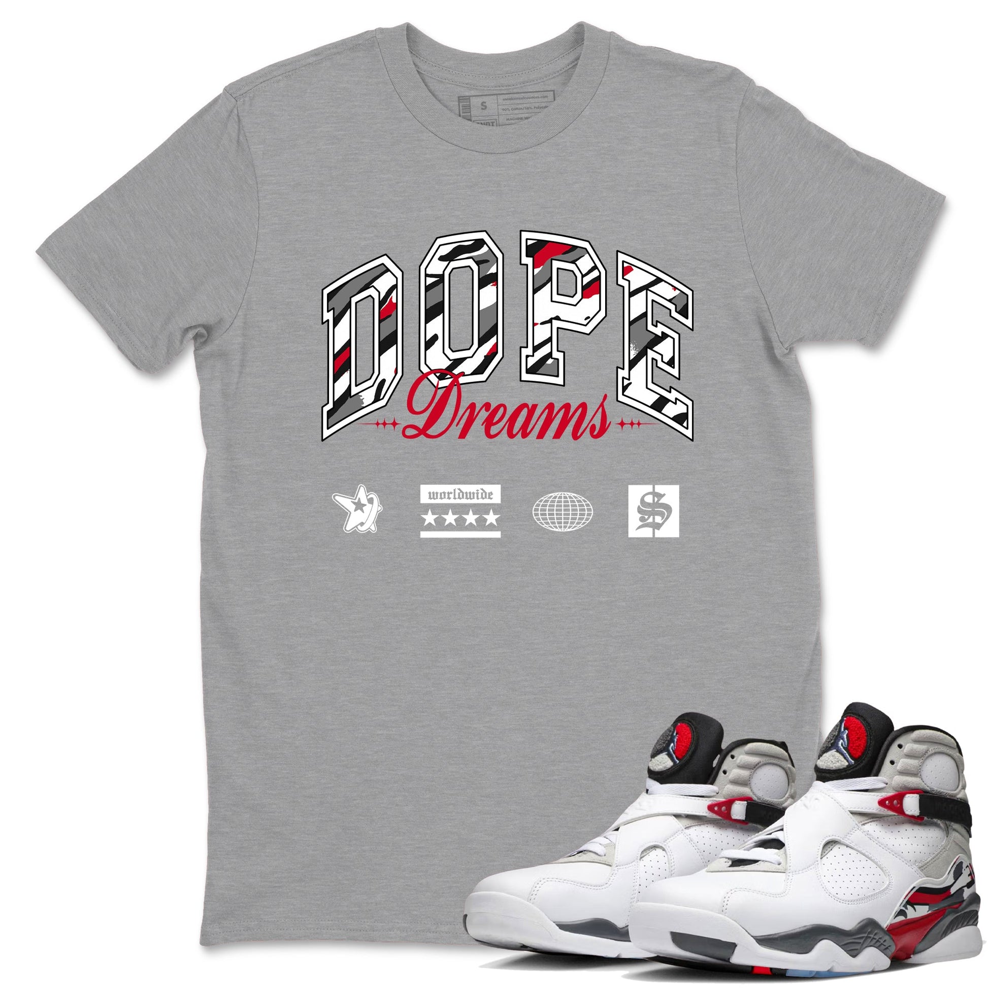 Sneaker Threads – Sneaker Tees To Match Air Jordan 8 Bunny – Dope Dreams Graphic Tee Heather Grey 1. Perfect for Jordan releases 2025 colorways.