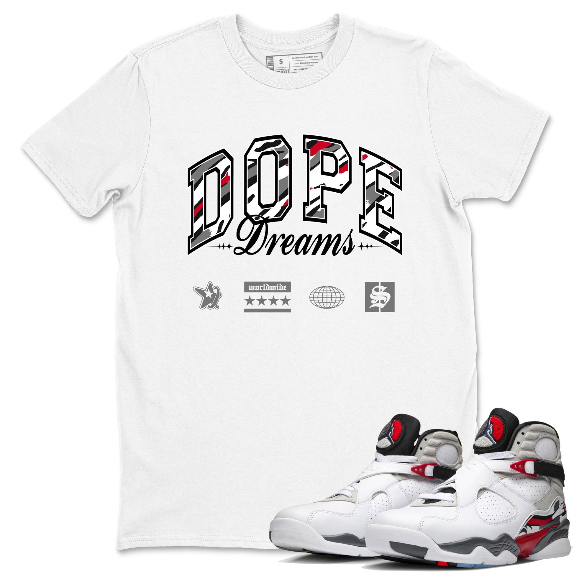 Sneaker Threads – Sneaker Tees To Match Air Jordan 8 Bunny – Dope Dreams Graphic Tee White 1. Perfect for Jordan releases 2025 colorways.