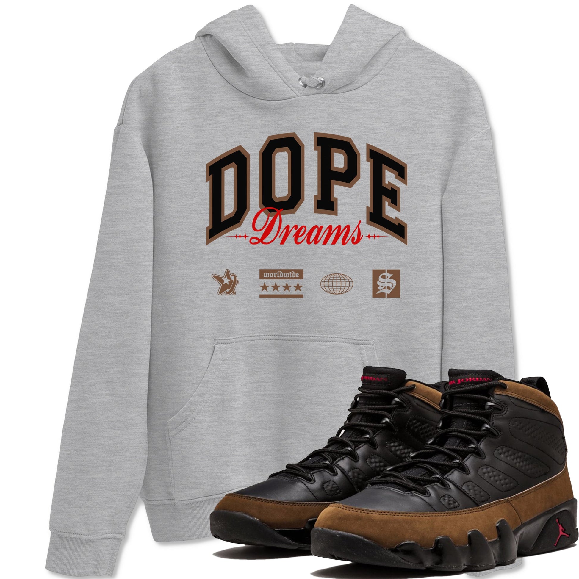 9s Olive shirts to match jordans Dope Dreams sneaker match tees Air Jordan 9 Olive match shoes to clothes SNRT Sneaker Tees unisex cotton Heather Grey 1 shirts