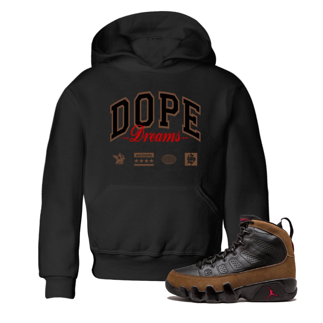 9s Olive shirts to match jordans Dope Dreams sneaker match tees Air Jordan 9 Olive match shoes to clothes SNRT Sneaker Tees Youth Baby Black 1 tee