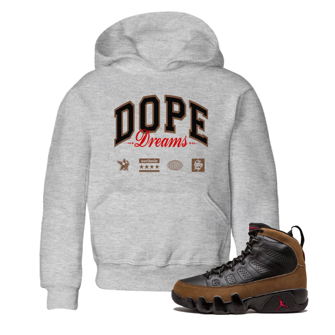 9s Olive shirts to match jordans Dope Dreams sneaker match tees Air Jordan 9 Olive match shoes to clothes SNRT Sneaker Tees Youth Baby Heather Grey 1 tee