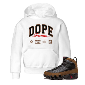 9s Olive shirts to match jordans Dope Dreams sneaker match tees Air Jordan 9 Olive match shoes to clothes SNRT Sneaker Tees Youth Baby White 1 tee