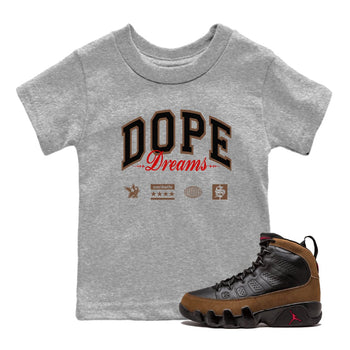 9s Olive shirts to match jordans Dope Dreams sneaker match tees Air Jordan 9 Olive match shoes to clothes SNRT Sneaker Tees Youth Baby Heather Grey 1 tee