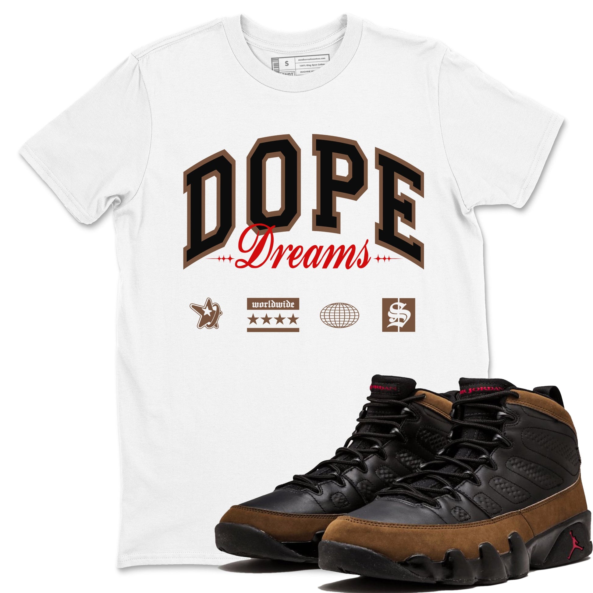 9s Olive shirts to match jordans Dope Dreams sneaker match tees Air Jordan 9 Olive match shoes to clothes SNRT Sneaker Tees unisex cotton White 1 shirts