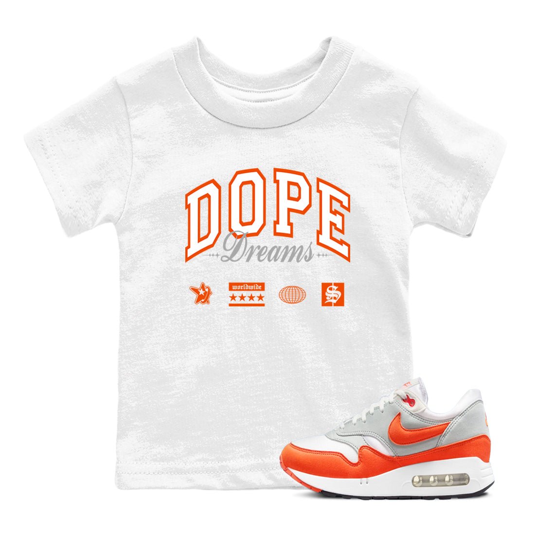 Air Max 1 OG '86 'Summit White and Cosmic Clay shirts to match jordans Dope Dreams sneaker match tees Air Max 1 Cosmic Clay match shoes to clothes SNRT Sneaker Tees Youth Baby White 1 tee