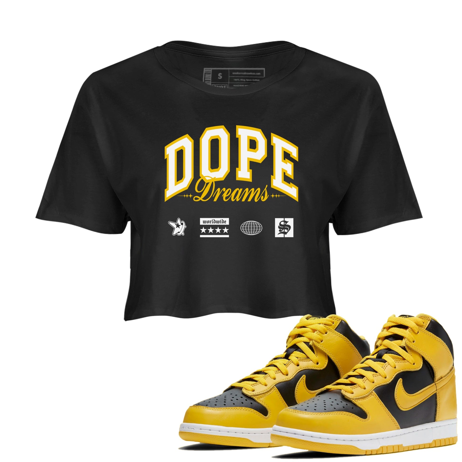 Dunk High Pollen shirts to match jordans Dope Dreams sneaker match tees Dunk High Pollen SNRT Sneaker Release Tees unisex cotton Black 1 Crop Shirts