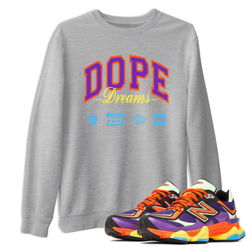 Sneaker Threads – Sneaker Tees To Match New Balance 9060 Prism Purple – Dope Dreams Graphic Tee Heather Grey 1. Perfect for Jordan releases 2025 colorways.