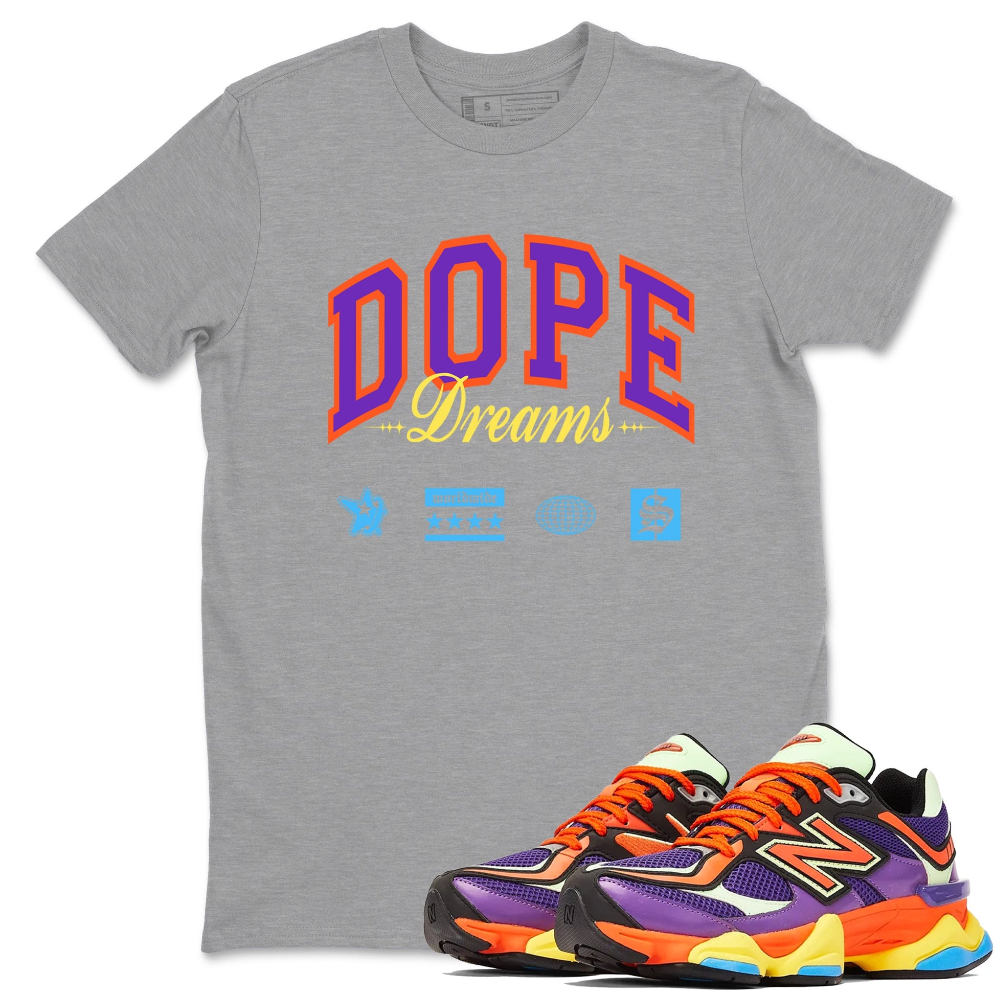 Sneaker Threads – Sneaker Tees To Match New Balance 9060 Prism Purple – Dope Dreams Graphic Tee Heather Grey 1. Perfect for Jordan releases 2025 colorways.
