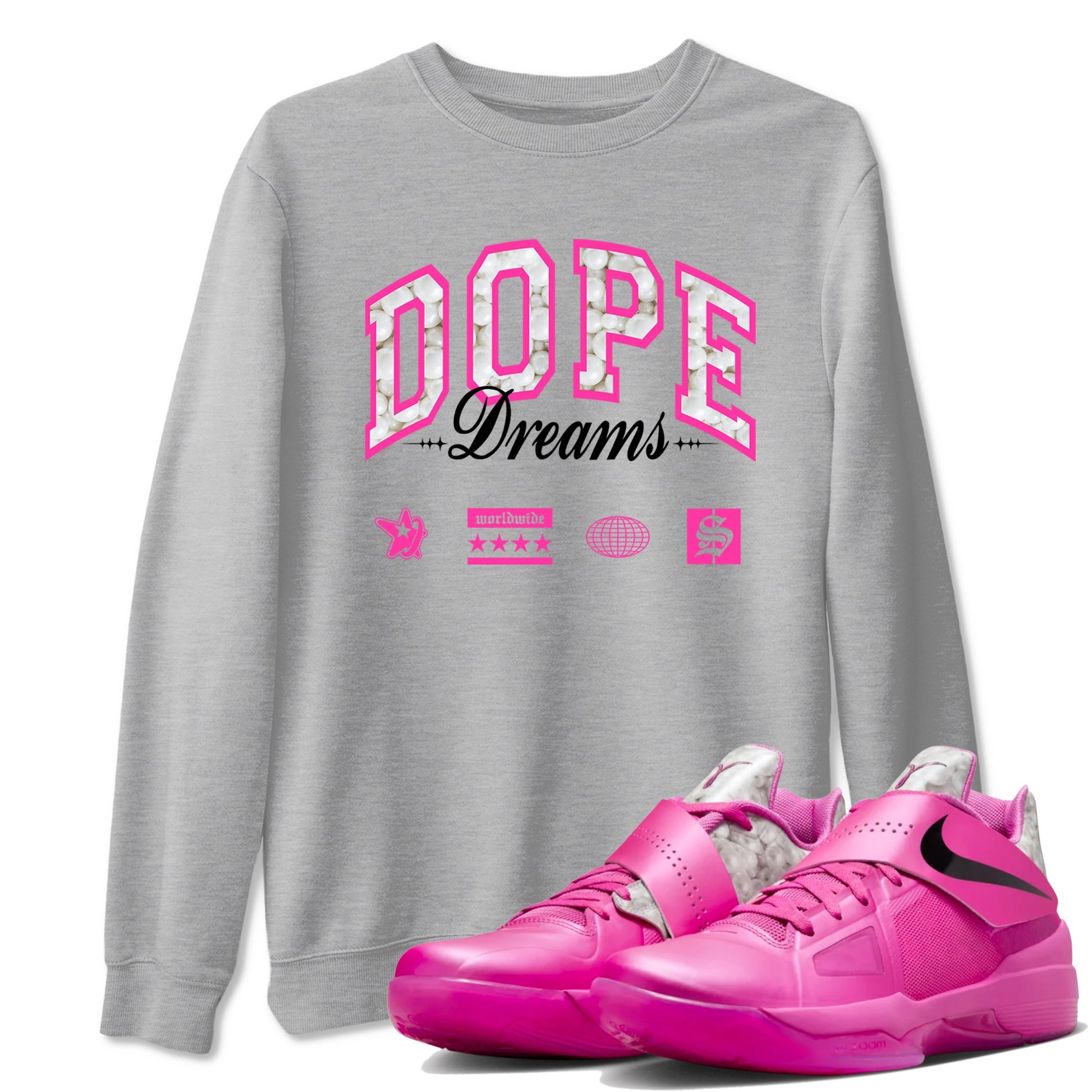 Nike KD 4 Retro Aunt Pearl shirts to match jordans Dope Dreams sneaker match tees Nike KD 4 Aunt Pearl match shoes to clothes SNRT Sneaker Tees unisex cotton Heather Grey 1 shirts