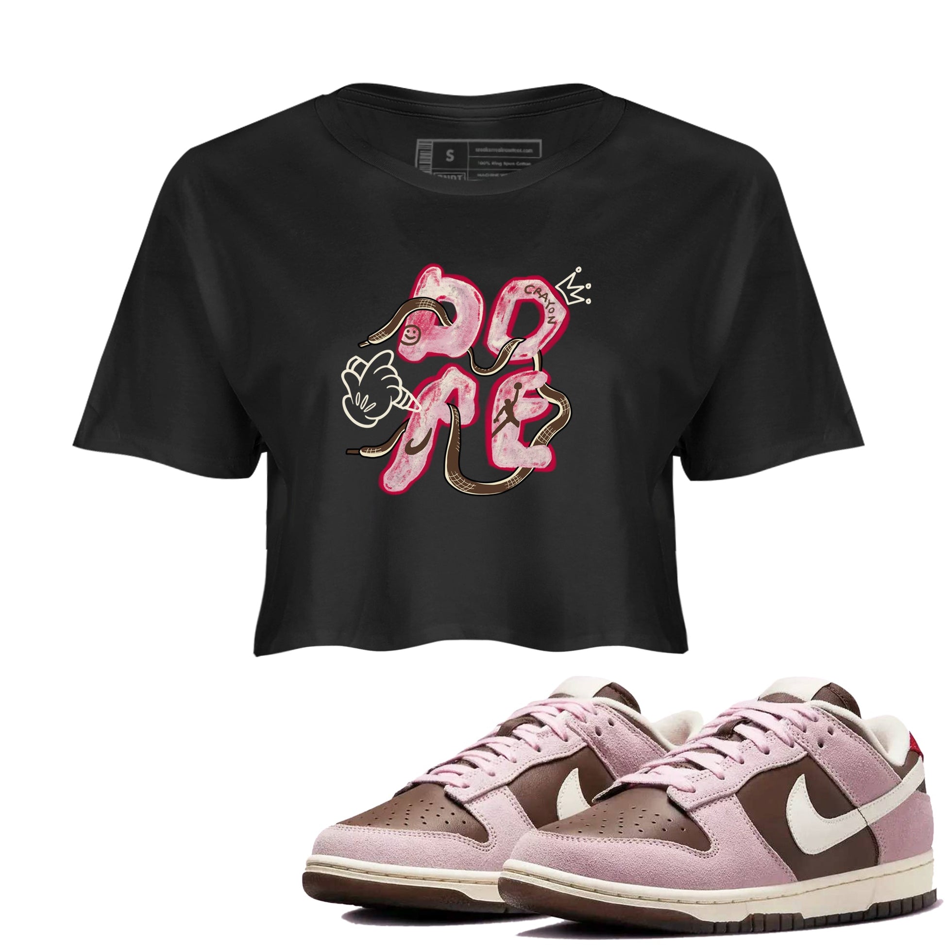 Dunk Cacao Wow And Pink Foam shirts to match jordans Dope sneaker match tees Dunk Cacao Wow And Pink Foam SNRT Sneaker Tees streetwear brand Black 1 crop tee