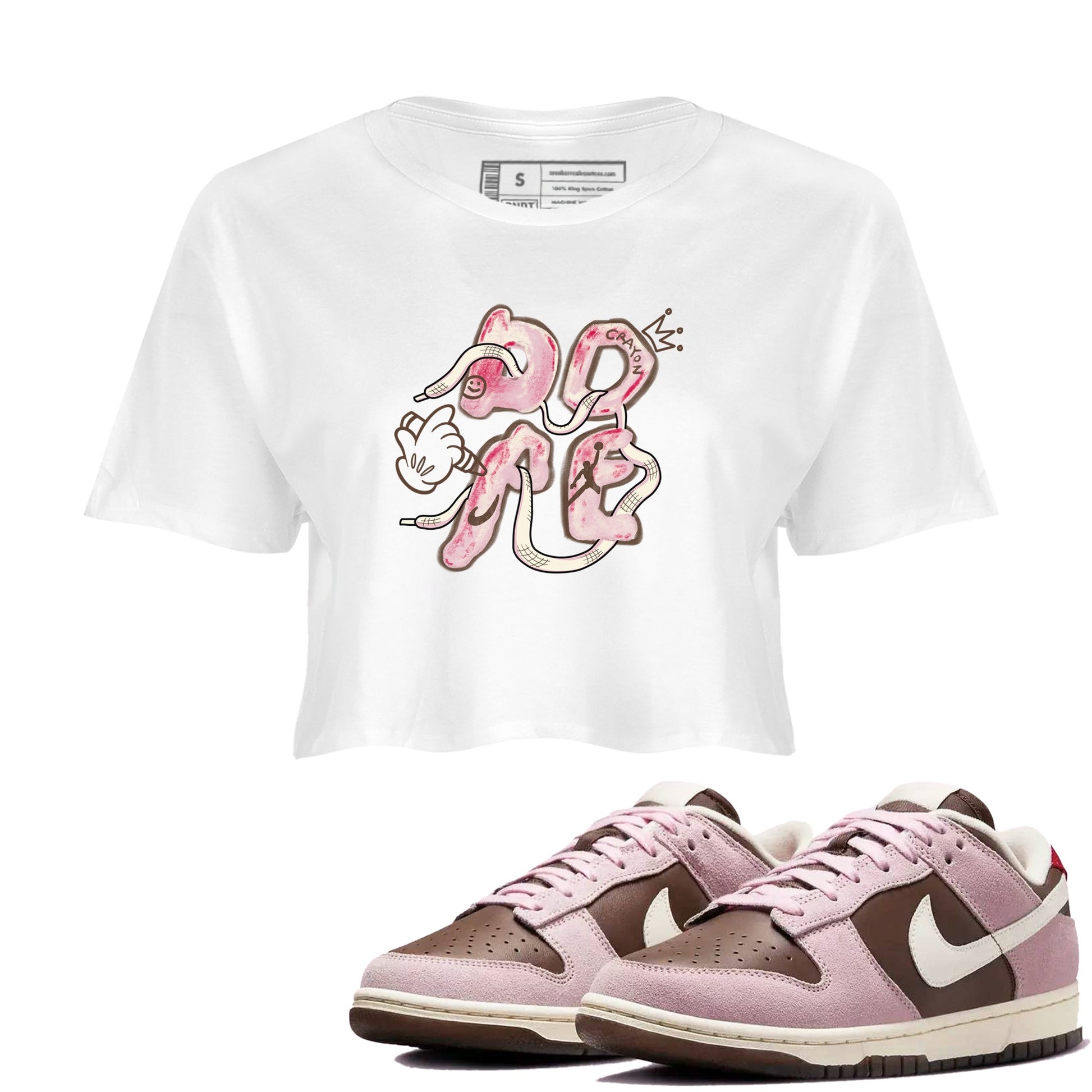 Dunk Cacao Wow And Pink Foam shirts to match jordans Dope sneaker match tees Dunk Cacao Wow And Pink Foam SNRT Sneaker Tees streetwear brand White 1 crop tee