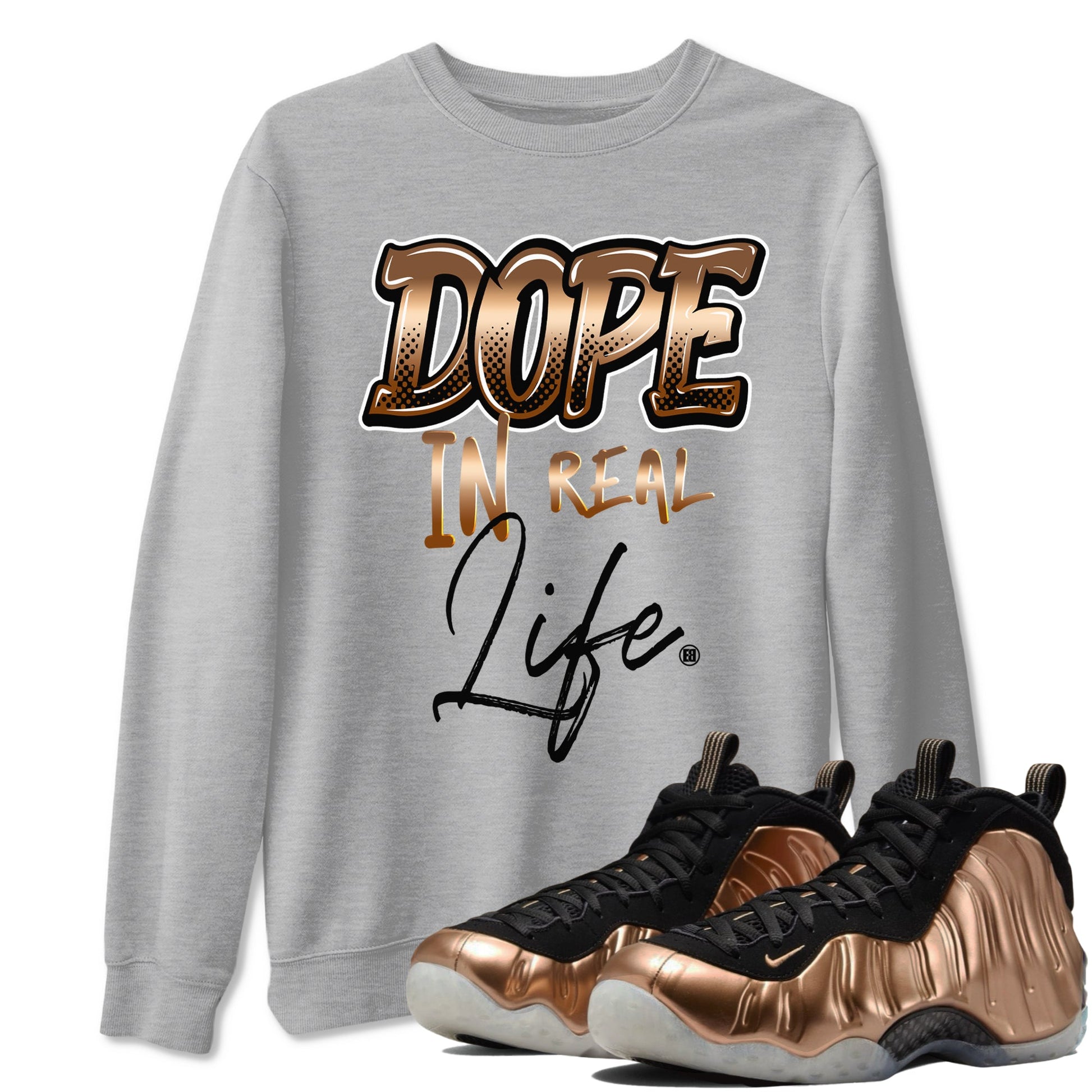 Foams One Metallic Copper shirts to match jordans Dope In Real Life sneaker match tees Air Foamposite One Metallic Copper match shoes to clothes SNRT Sneaker Tees unisex cotton Heather Grey 1 shirts