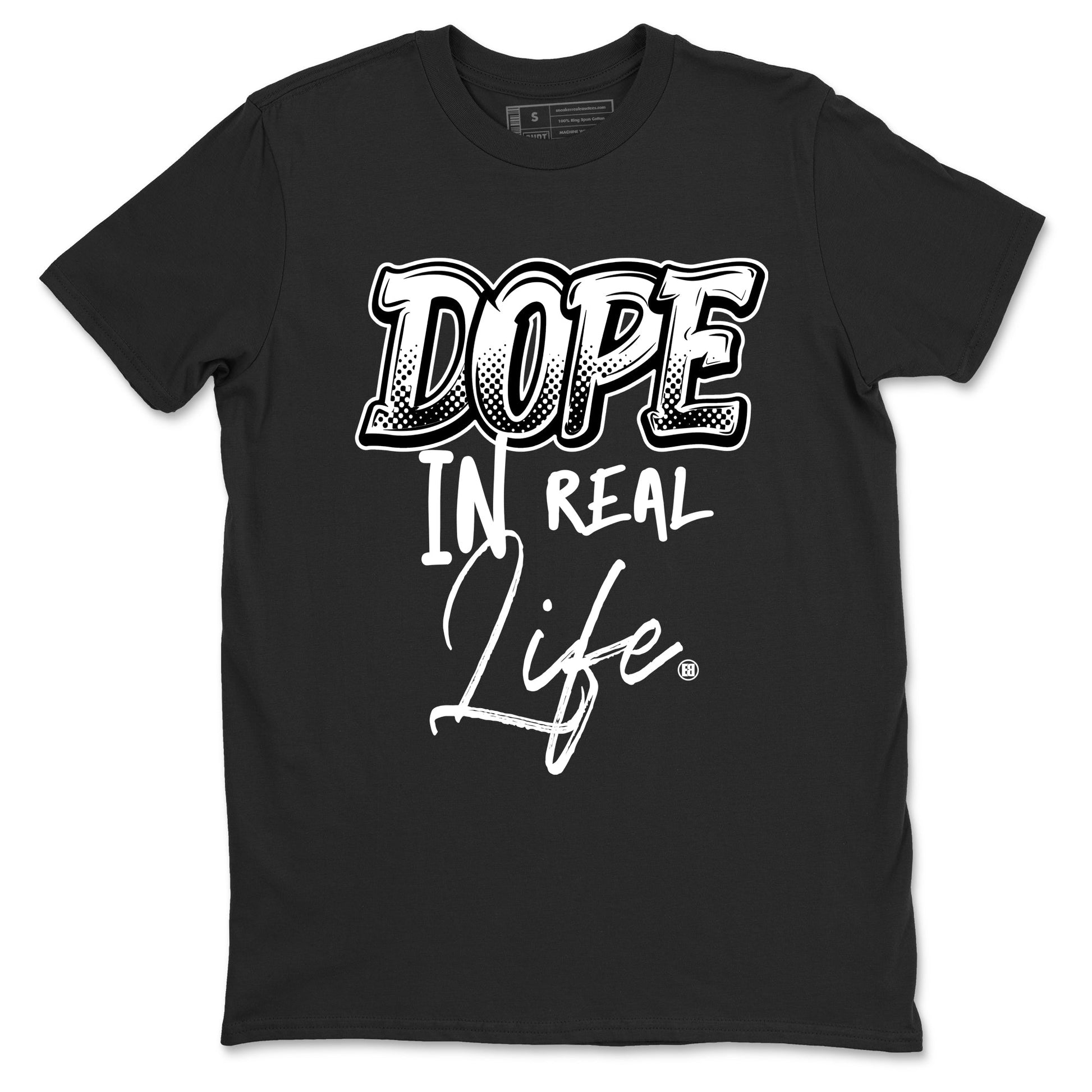 Dope In Real Life sneaker match t-shirt styled to complete your fit with the Air Foamposite One Triple White sneakers, graphic shirts in Black 2.