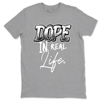 Dope In Real Life sneaker match t-shirt styled to complete your fit with the Air Foamposite One Triple White sneakers, graphic shirts in Heather Grey 2.