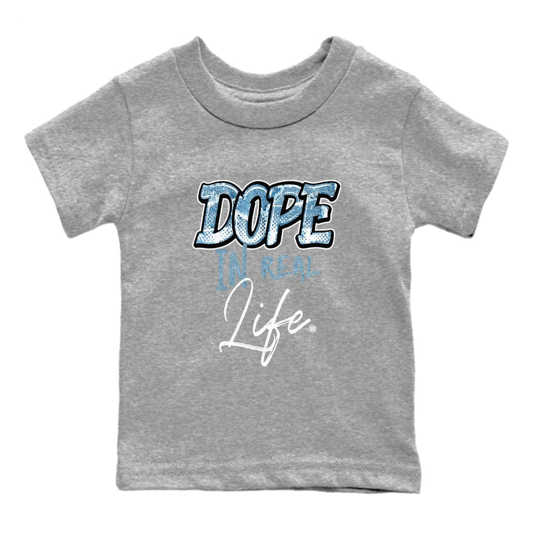 1s Denim shirts to match jordans Dope In Real Life sneaker match tees Air Jordan 1 Denim SNRT Sneaker Tees streetwear brand Baby and Youth Heather Grey 2 cotton tee