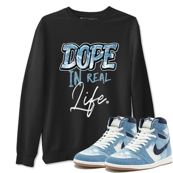 1s Denim shirts to match jordans Dope In Real Life sneaker match tees Air Jordan 1 Denim SNRT Sneaker Tees streetwear brand Black 1 unisex cotton tee