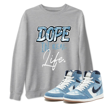 1s Denim shirts to match jordans Dope In Real Life sneaker match tees Air Jordan 1 Denim SNRT Sneaker Tees streetwear brand Heather Grey 1 unisex cotton tee