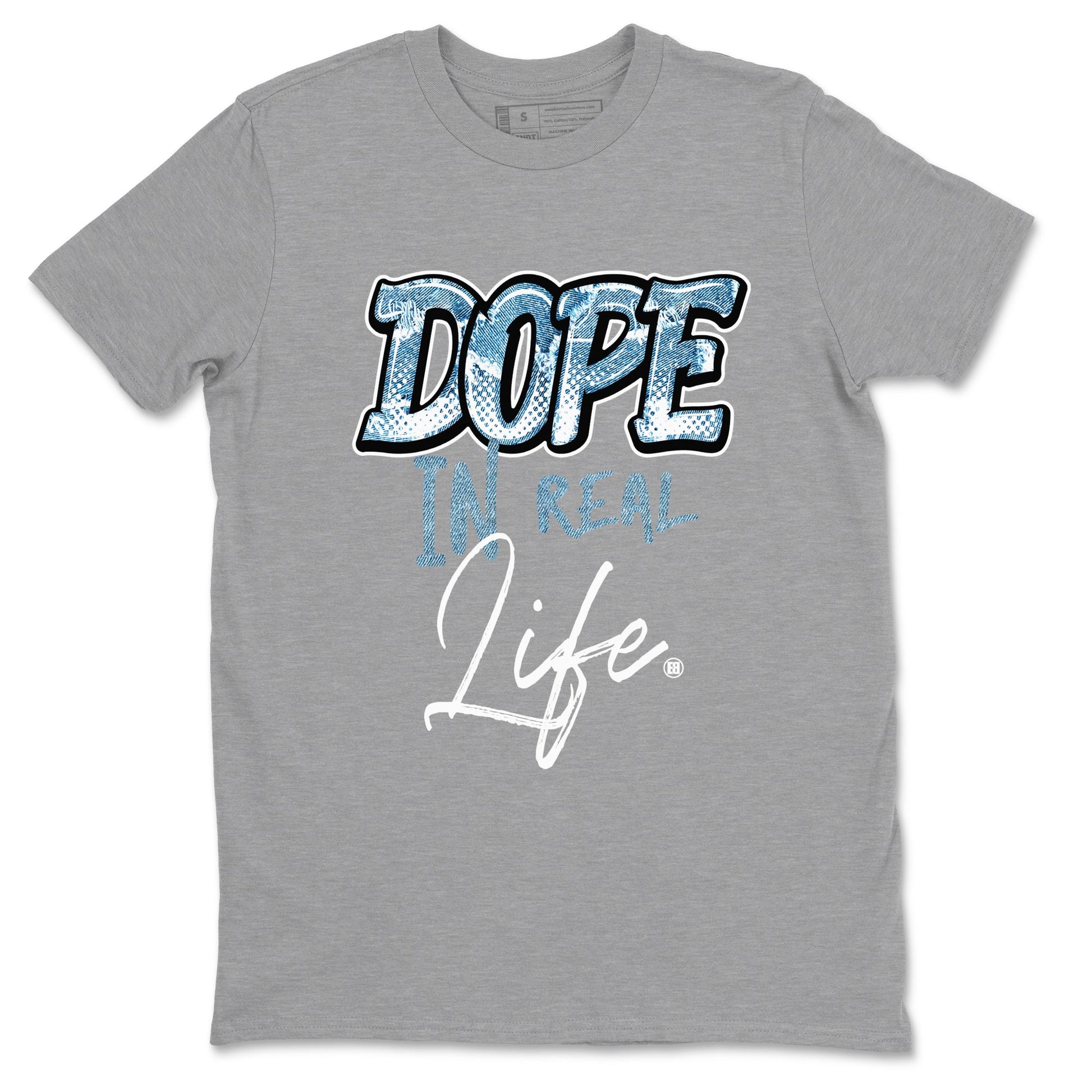 1s Denim shirts to match jordans Dope In Real Life sneaker match tees Air Jordan 1 Denim SNRT Sneaker Tees streetwear brand Heather Grey 2 unisex cotton tee