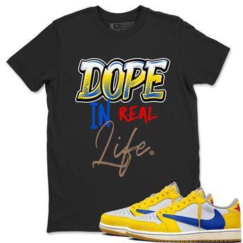 Air Jordan 1 Travis Scott Canary shirt to match jordans Dope In Real Life sneaker tees Air Jordan 1 Low x Travis Scott x Canary SNRT Sneaker Release Tees unisex cotton Black 1 crew neck shirt
