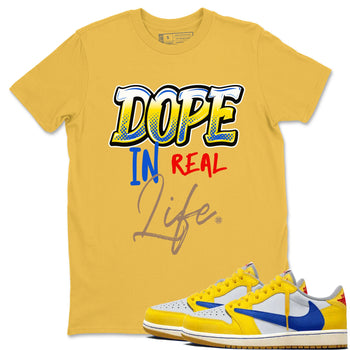 Air Jordan 1 Travis Scott Canary shirt to match jordans Dope In Real Life sneaker tees Air Jordan 1 Low x Travis Scott x Canary SNRT Sneaker Release Tees unisex cotton Daisy 1 crew neck shirt