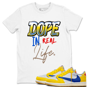 Air Jordan 1 Travis Scott Canary shirt to match jordans Dope In Real Life sneaker tees Air Jordan 1 Low x Travis Scott x Canary SNRT Sneaker Release Tees unisex cotton White 1 crew neck shirt