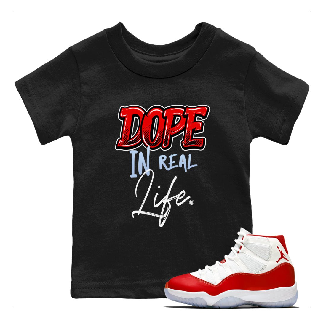 11s Cherry shirts to match jordans Dope In Real Life sneaker match tees Air Jordan 11 Retro Cherry match shoes to clothes SNRT Sneaker Tees Youth Baby Black 1 tee