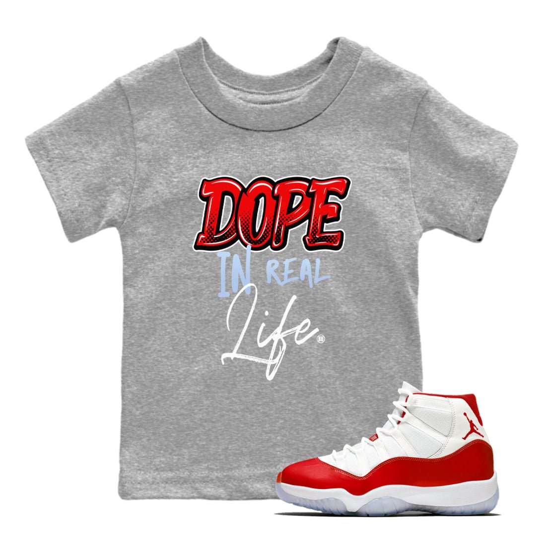 11s Cherry shirts to match jordans Dope In Real Life sneaker match tees Air Jordan 11 Retro Cherry match shoes to clothes SNRT Sneaker Tees Youth Baby Heather Grey 1 tee