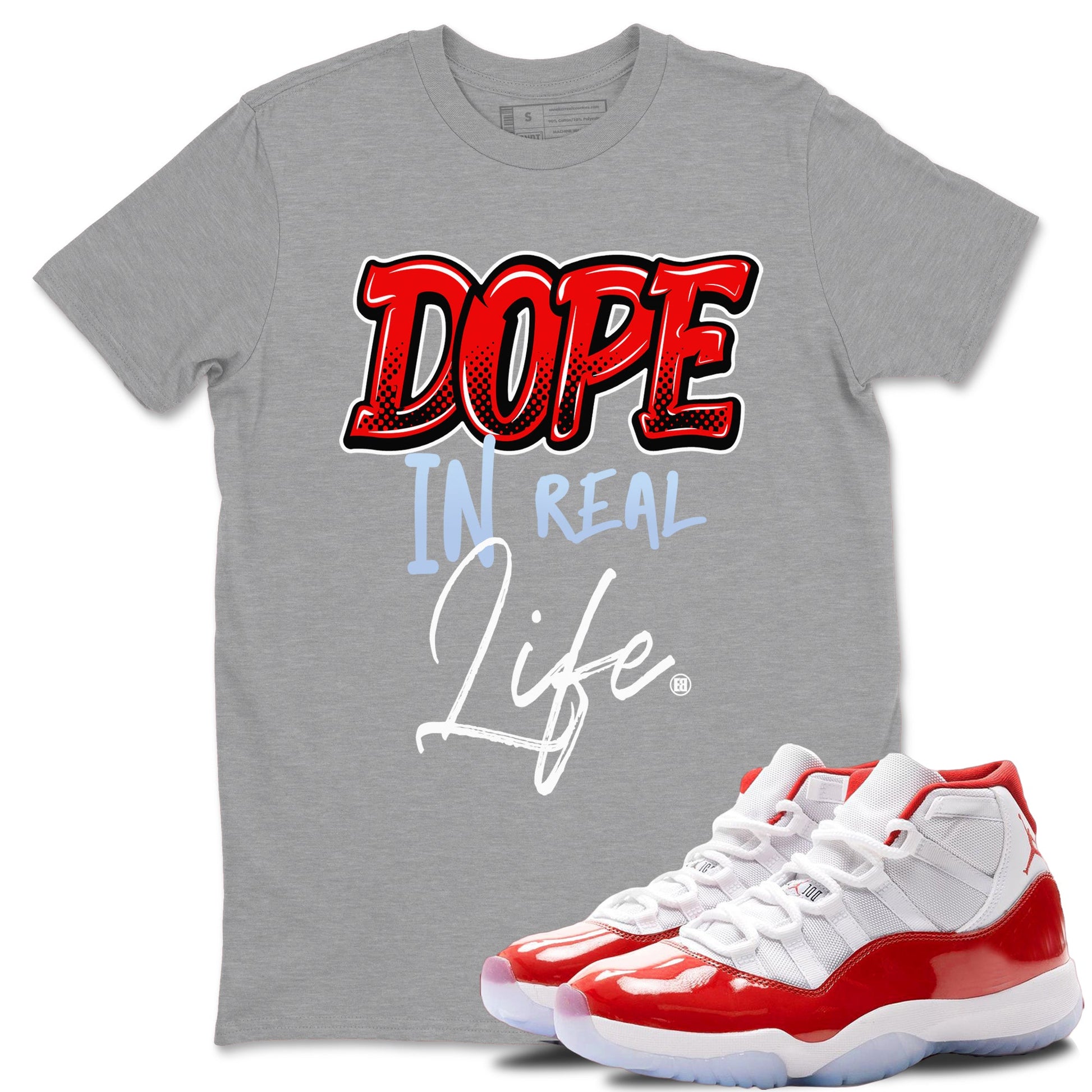 11s Cherry shirts to match jordans Dope In Real Life sneaker match tees Air Jordan 11 Retro Cherry match shoes to clothes SNRT Sneaker Tees unisex cotton Heather Grey 1 shirts