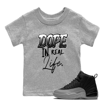 12s Black Wolf Grey shirts to match jordans Dope In Real Life sneaker match tees Air Jordan 12 Barons SNRT Sneaker Release Tees Youth Baby Heather Grey 1 crew neck shirts
