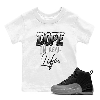 12s Black Wolf Grey shirts to match jordans Dope In Real Life sneaker match tees Air Jordan 12 Barons SNRT Sneaker Release Tees Youth Baby White 1 crew neck shirts