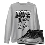 12s Black Wolf Grey shirts to match jordans Dope In Real Life sneaker match tees Air Jordan 12 Barons SNRT Sneaker Release Tees unisex cotton Heather Grey 1 crew neck shirts