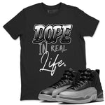 12s Black Wolf Grey shirts to match jordans Dope In Real Life sneaker match tees Air Jordan 12 Barons SNRT Sneaker Release Tees unisex cotton Black 1 crew neck shirts