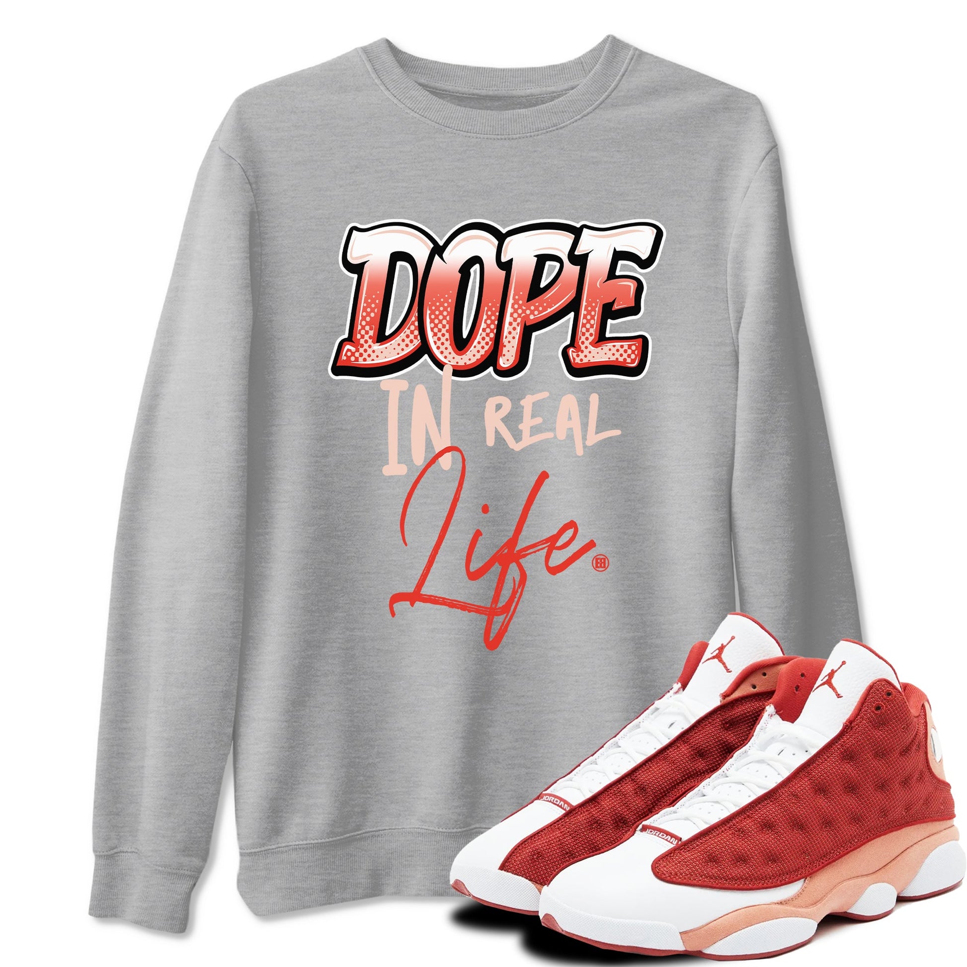 13s Dune Red shirts to match jordans Dope In Real Life sneaker match tees Air Jordan 13 Dune Red SNRT Sneaker Tees streetwear brand Heather Grey 1 unisex cotton tee