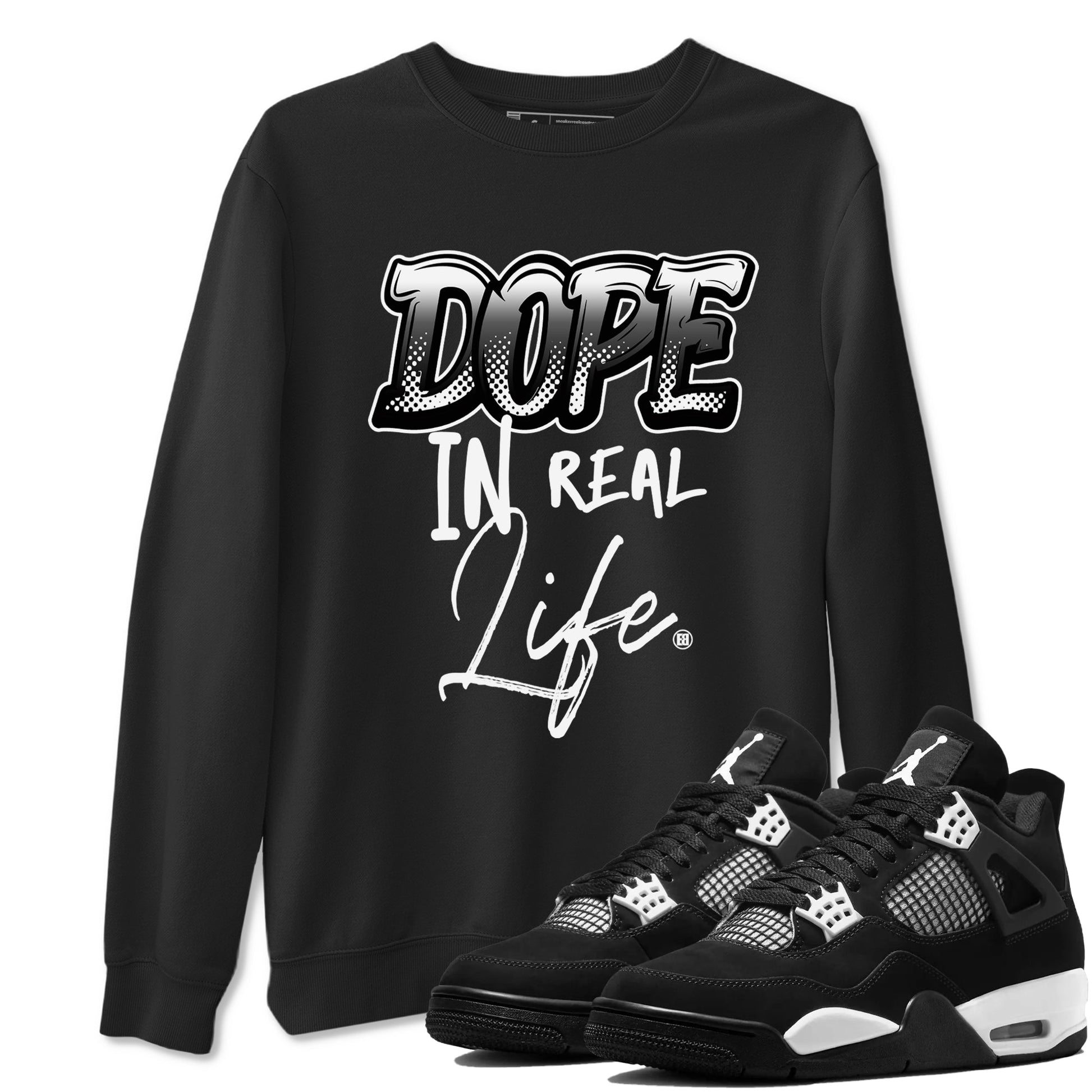 4s White Thunder shirts to match jordans Dope In Real Life sneaker match tees Air Jordan 4 Retro White Thunder SNRT Sneaker Release Tees unisex cotton Black 1 crew neck shirts