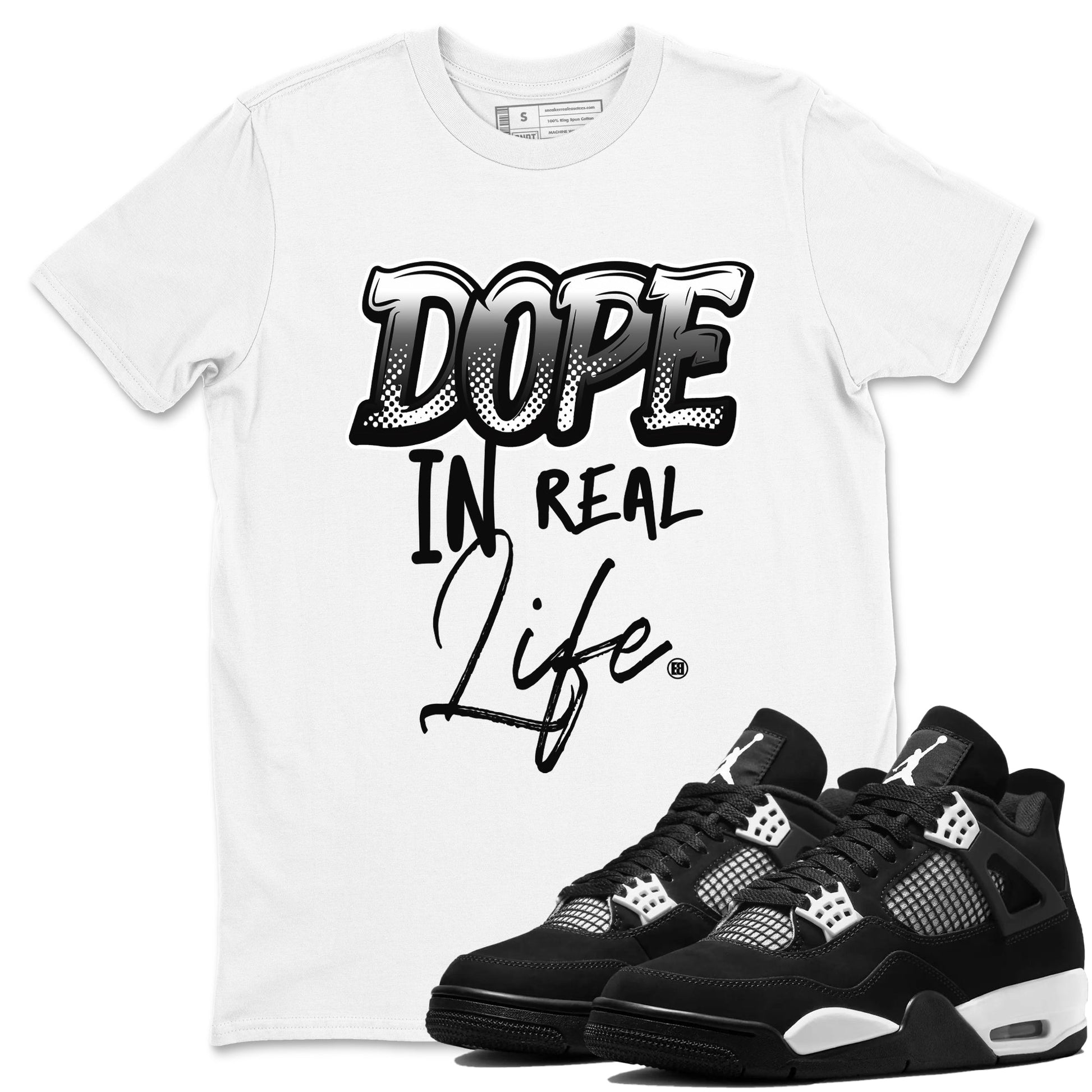 4s White Thunder shirts to match jordans Dope In Real Life sneaker match tees Air Jordan 4 Retro White Thunder SNRT Sneaker Release Tees unisex cotton White 1 crew neck shirts