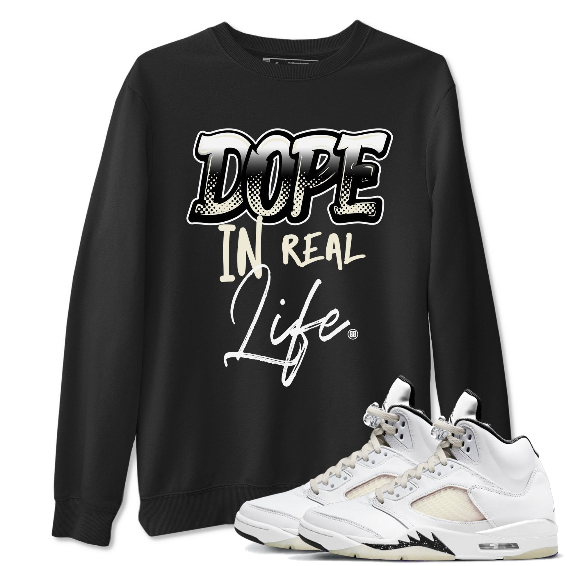AJ5 Sail shirt to match jordans Dope In Real Life sneaker tees Air Jordan 5 Sail SNRT Sneaker Release Tees unisex cotton Black 1 crew neck shirt