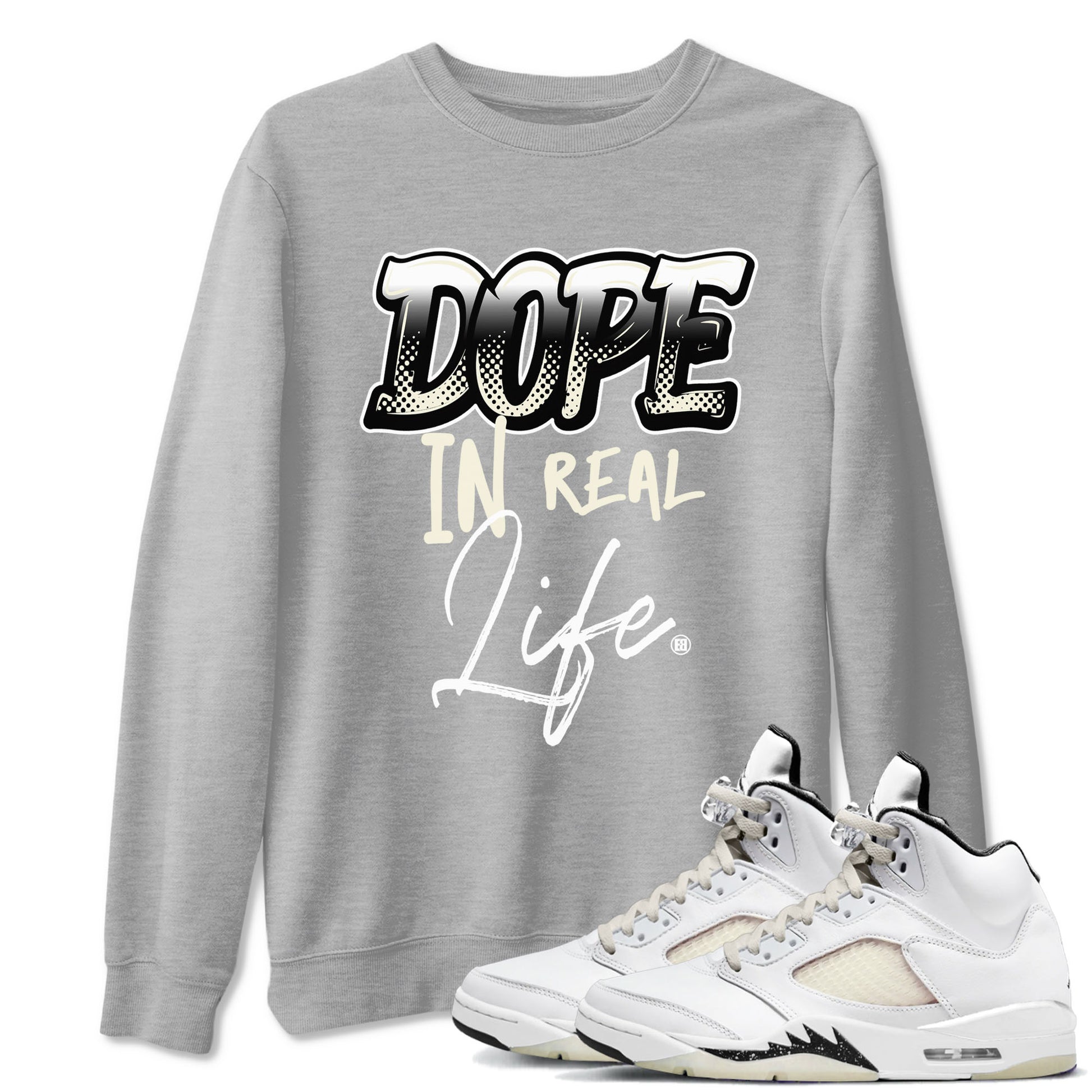 AJ5 Sail shirt to match jordans Dope In Real Life sneaker tees Air Jordan 5 Sail SNRT Sneaker Release Tees unisex cotton Heather Grey 1 crew neck shirt