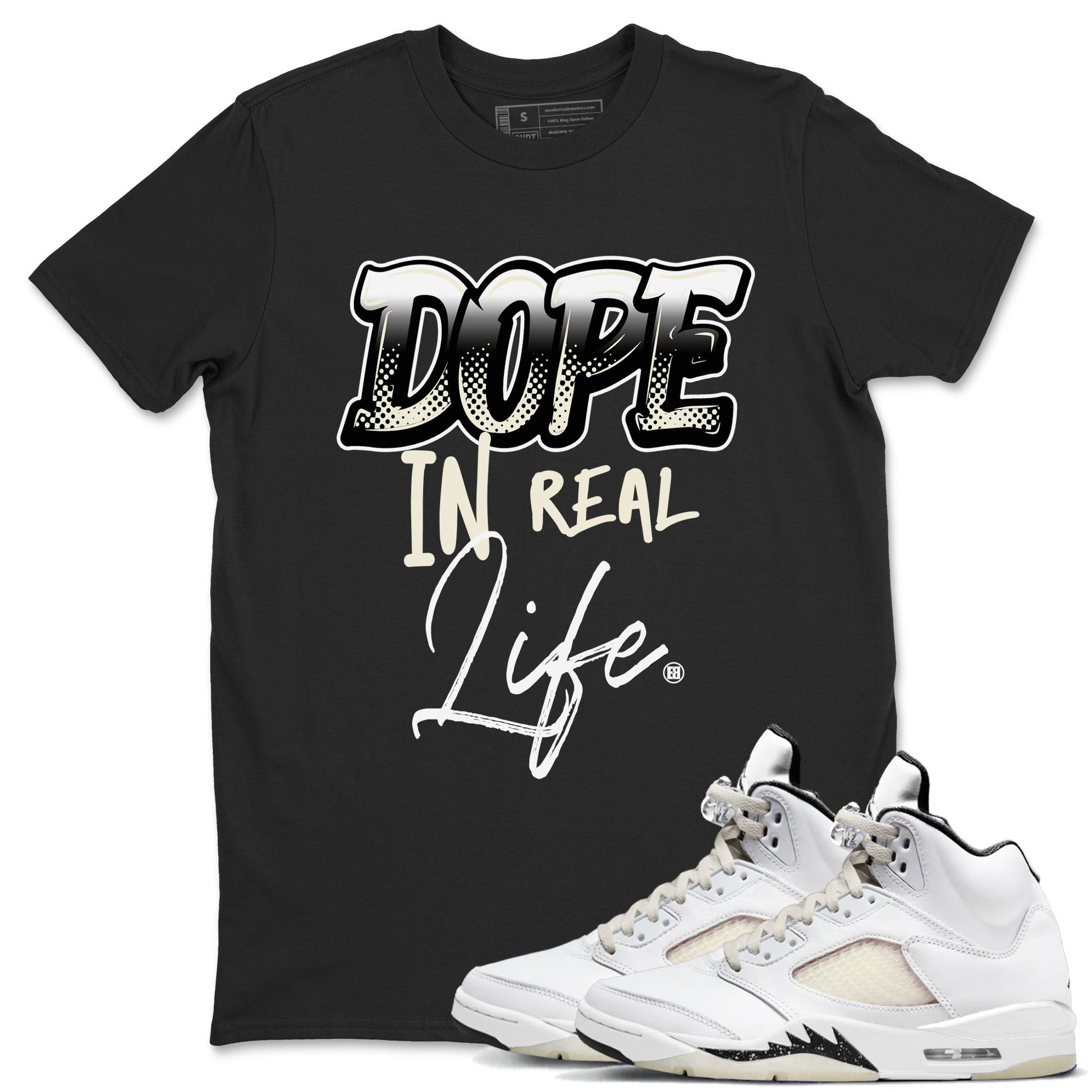 AJ5 Sail shirt to match jordans Dope In Real Life sneaker tees Air Jordan 5 Sail SNRT Sneaker Release Tees unisex cotton Black 1 crew neck shirt