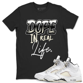 AJ5 Sail shirt to match jordans Dope In Real Life sneaker tees Air Jordan 5 Sail SNRT Sneaker Release Tees unisex cotton Black 1 crew neck shirt