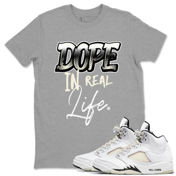 AJ5 Sail shirt to match jordans Dope In Real Life sneaker tees Air Jordan 5 Sail SNRT Sneaker Release Tees unisex cotton Heather Grey 1 crew neck shirt