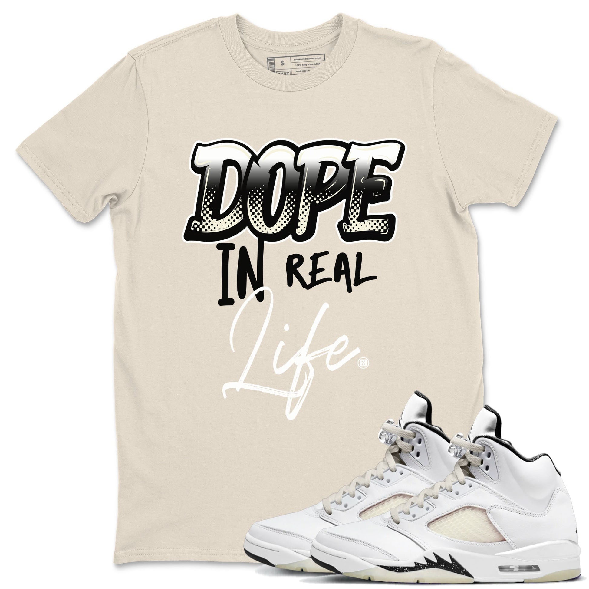 AJ5 Sail shirt to match jordans Dope In Real Life sneaker tees Air Jordan 5 Sail SNRT Sneaker Release Tees unisex cotton Natural 1 crew neck shirt
