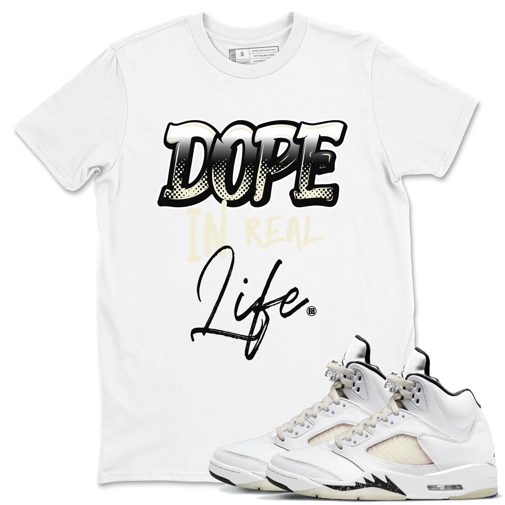 AJ5 Sail shirt to match jordans Dope In Real Life sneaker tees Air Jordan 5 Sail SNRT Sneaker Release Tees unisex cotton White 1 crew neck shirt