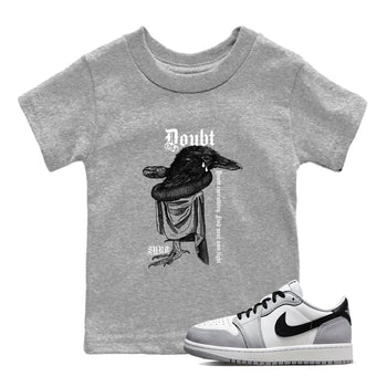 AJ1 Wolf Grey shirts to match jordans Doubt Everything sneaker match tees Air Jordan 1 Wolf Grey SNRT Sneaker Tees streetwear brand Baby and Youth Heather Grey 1 cotton tee