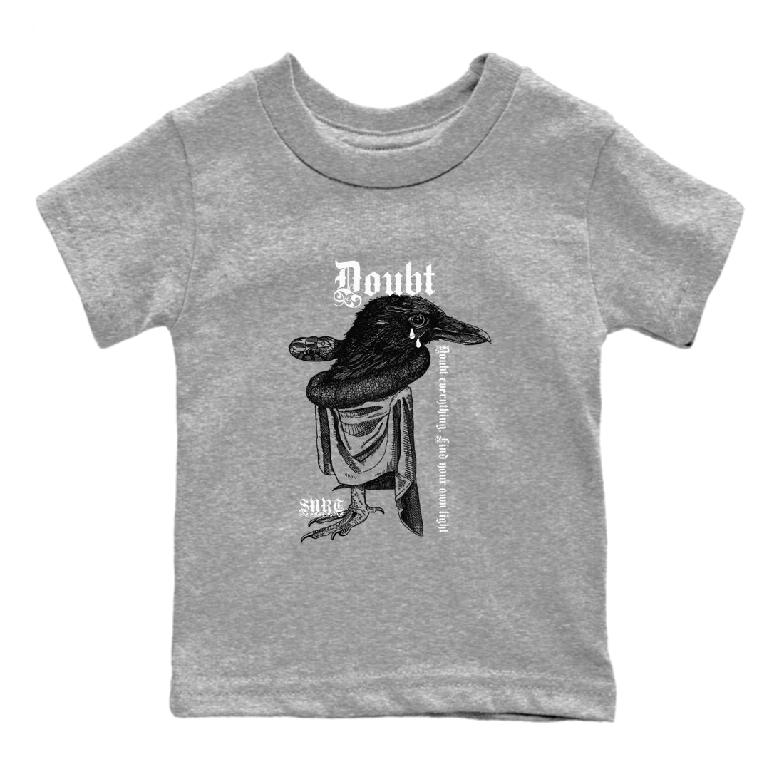 AJ1 Wolf Grey shirts to match jordans Doubt Everything sneaker match tees Air Jordan 1 Wolf Grey SNRT Sneaker Tees streetwear brand Baby and Youth Heather Grey 2 cotton tee