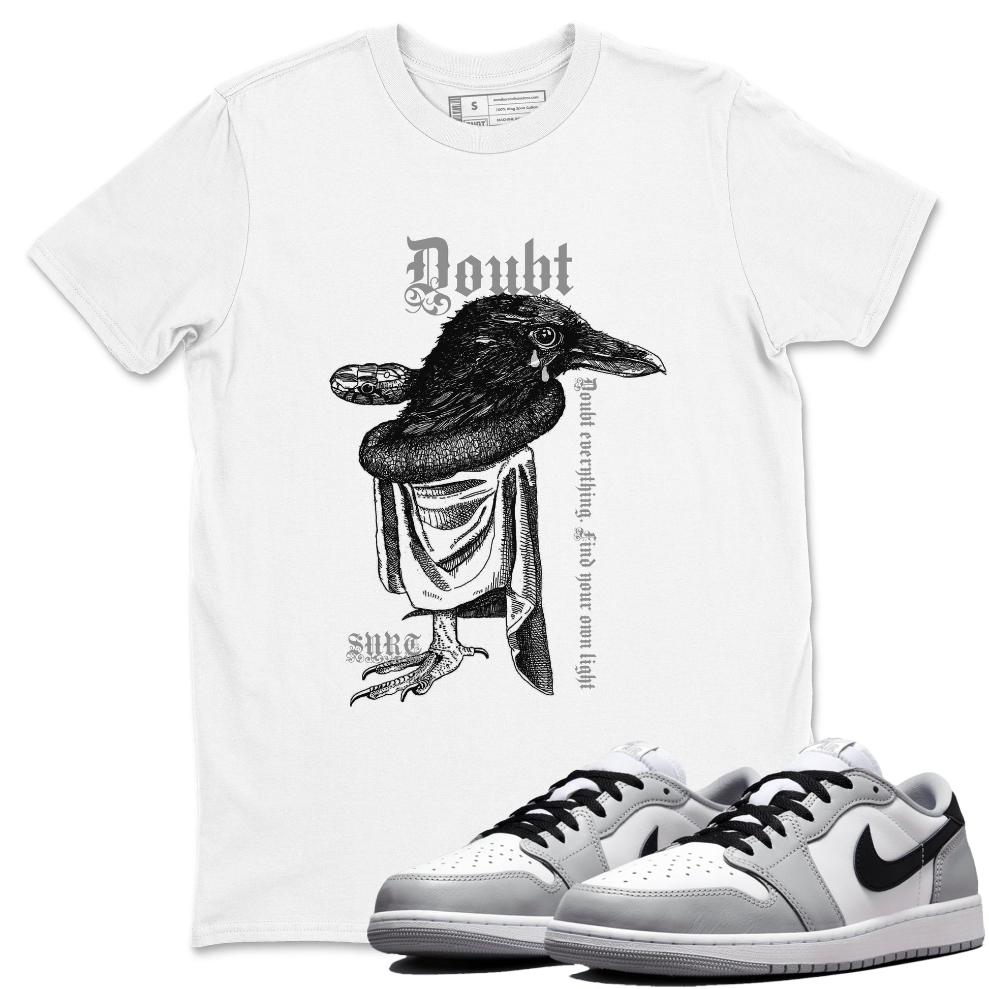 AJ1 Wolf Grey shirts to match jordans Doubt Everything sneaker match tees Air Jordan 1 Wolf Grey SNRT Sneaker Tees streetwear brand White 1 unisex cotton tee