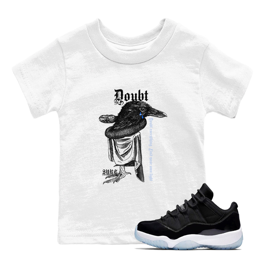 11s Low Space shirt to match jordans Doubt Everything sneaker tees Air Jordan 11 Low Space SNRT sneaker release tees baby toddler White 1 cotton Shirt