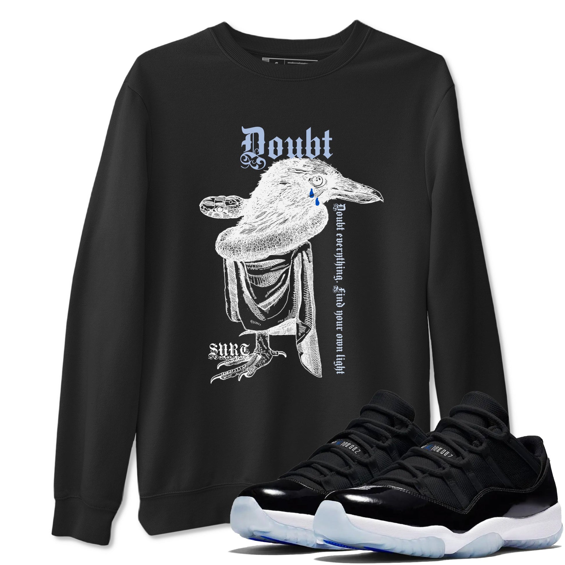 11s Low Space shirt to match jordans Doubt Everything sneaker tees Air Jordan 11 Low Space SNRT Sneaker Release Tees unisex cotton Black 1 crew neck shirt